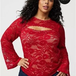 Torrid Red Lace Long Sleeve Top
